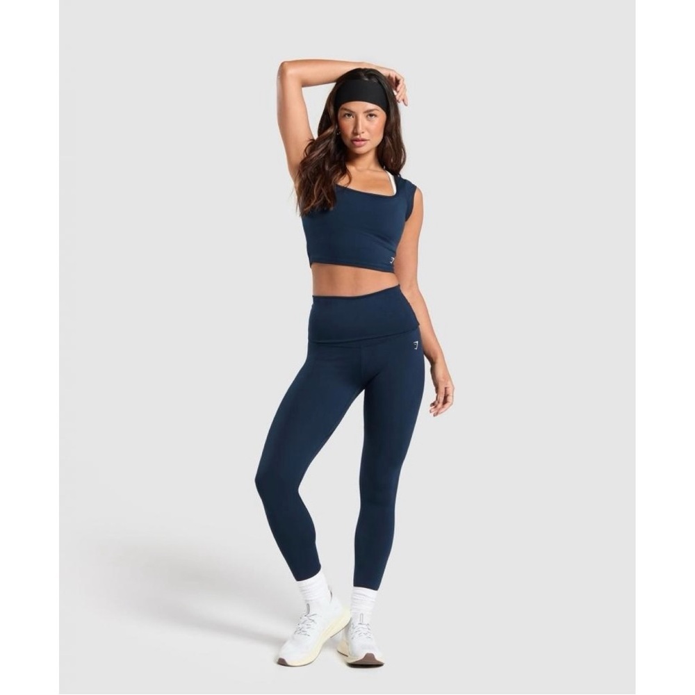 Gymshark Everyday Long Sleeve Midi Top and Everyday Fold-over Legging in Blue